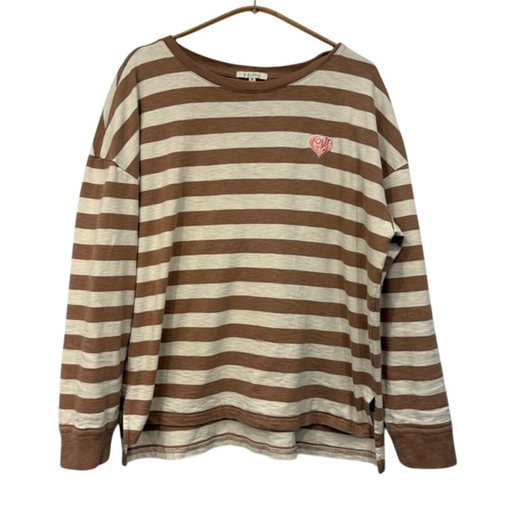 Z Supply Cream and Brown Striped Long Sleeve Top